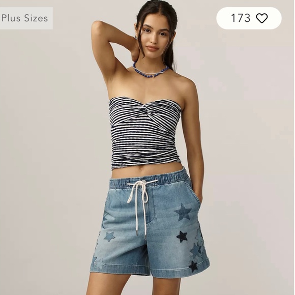 Pilcro Star-Embellished Pull-On Denim Shorts - Picture 1 of 4